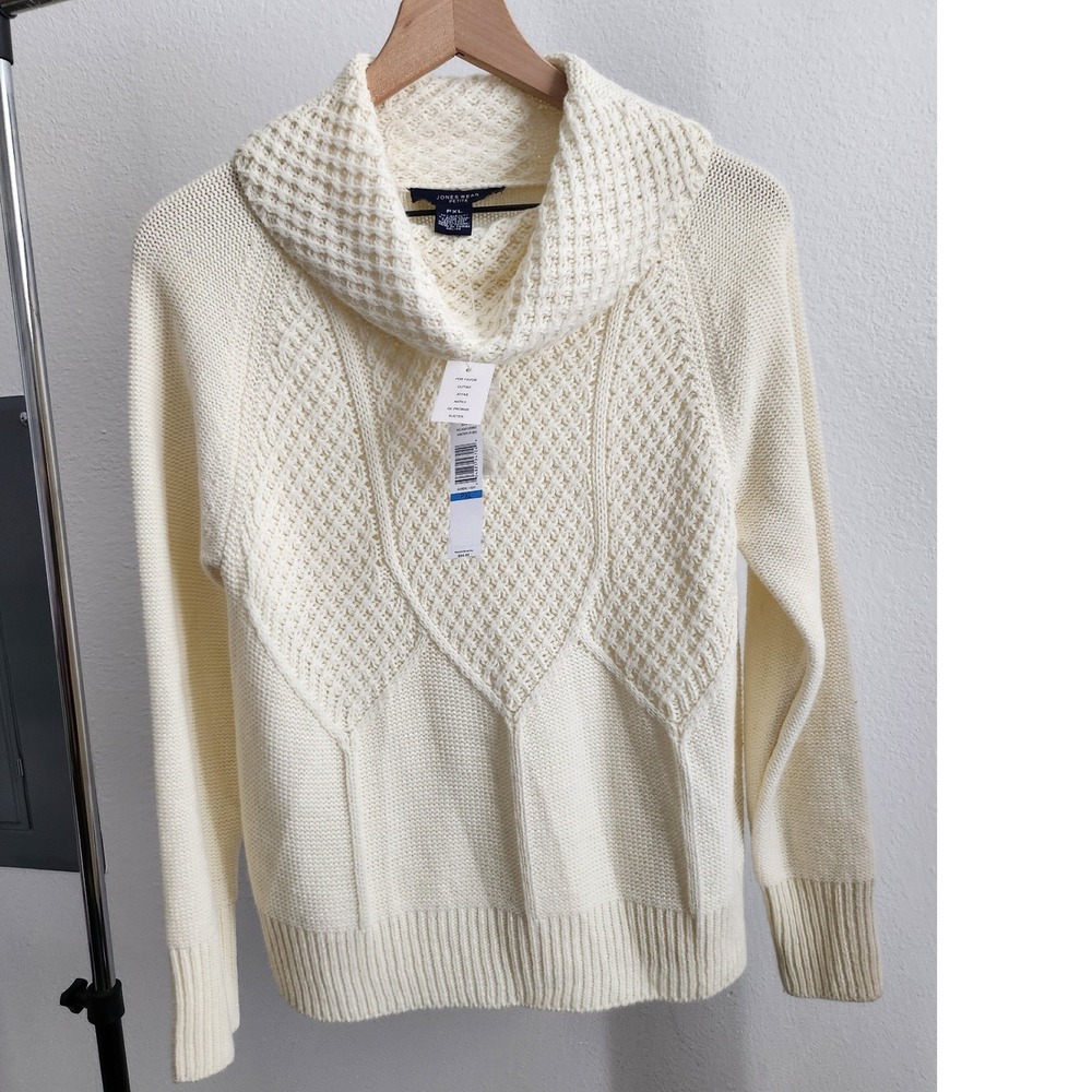 Jones Wear Petite Cream Chunky Knit Cowl Neck Sweater PXL